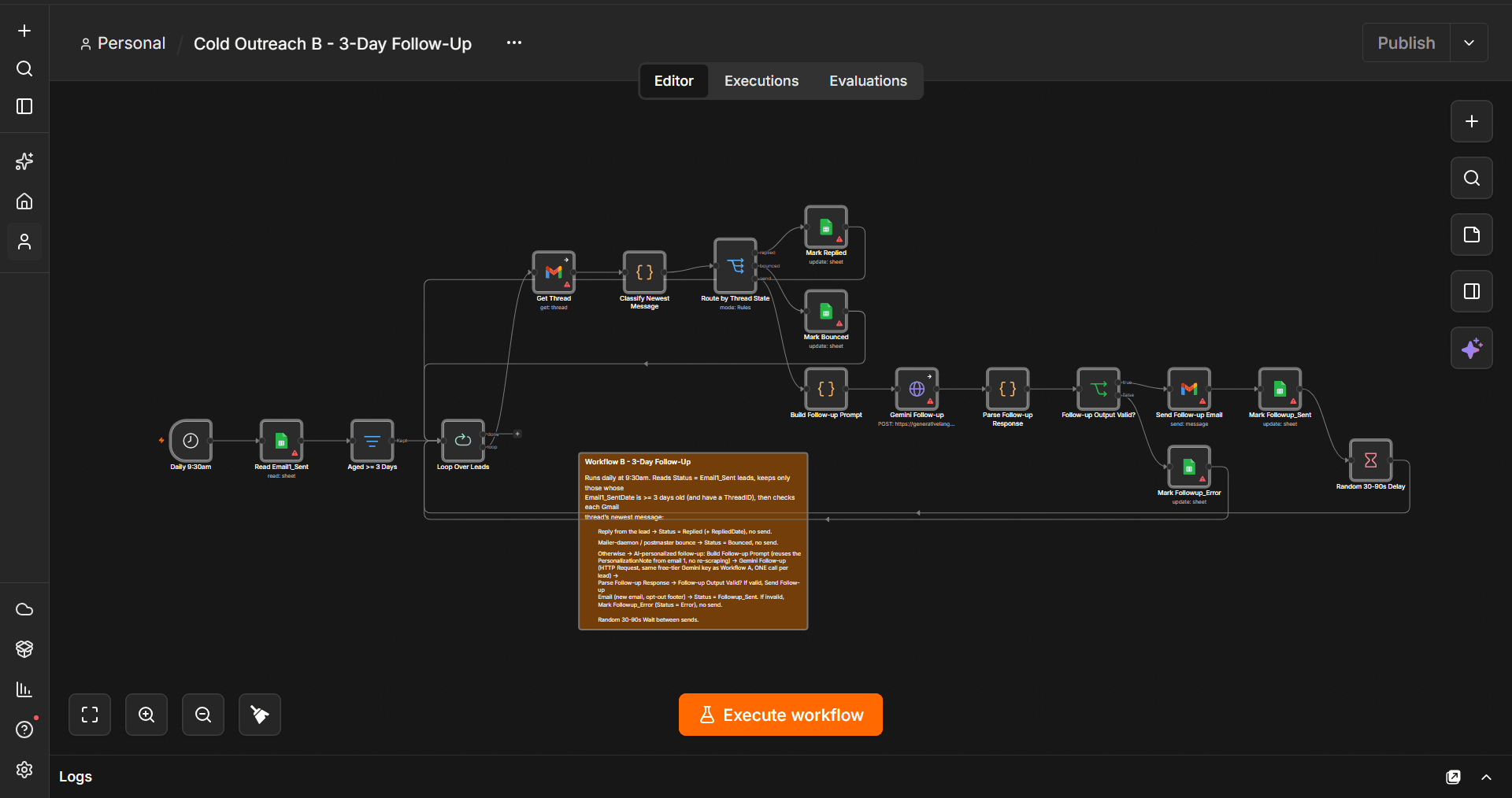 Actual n8n 3-Day Follow-Up workflow included in the package