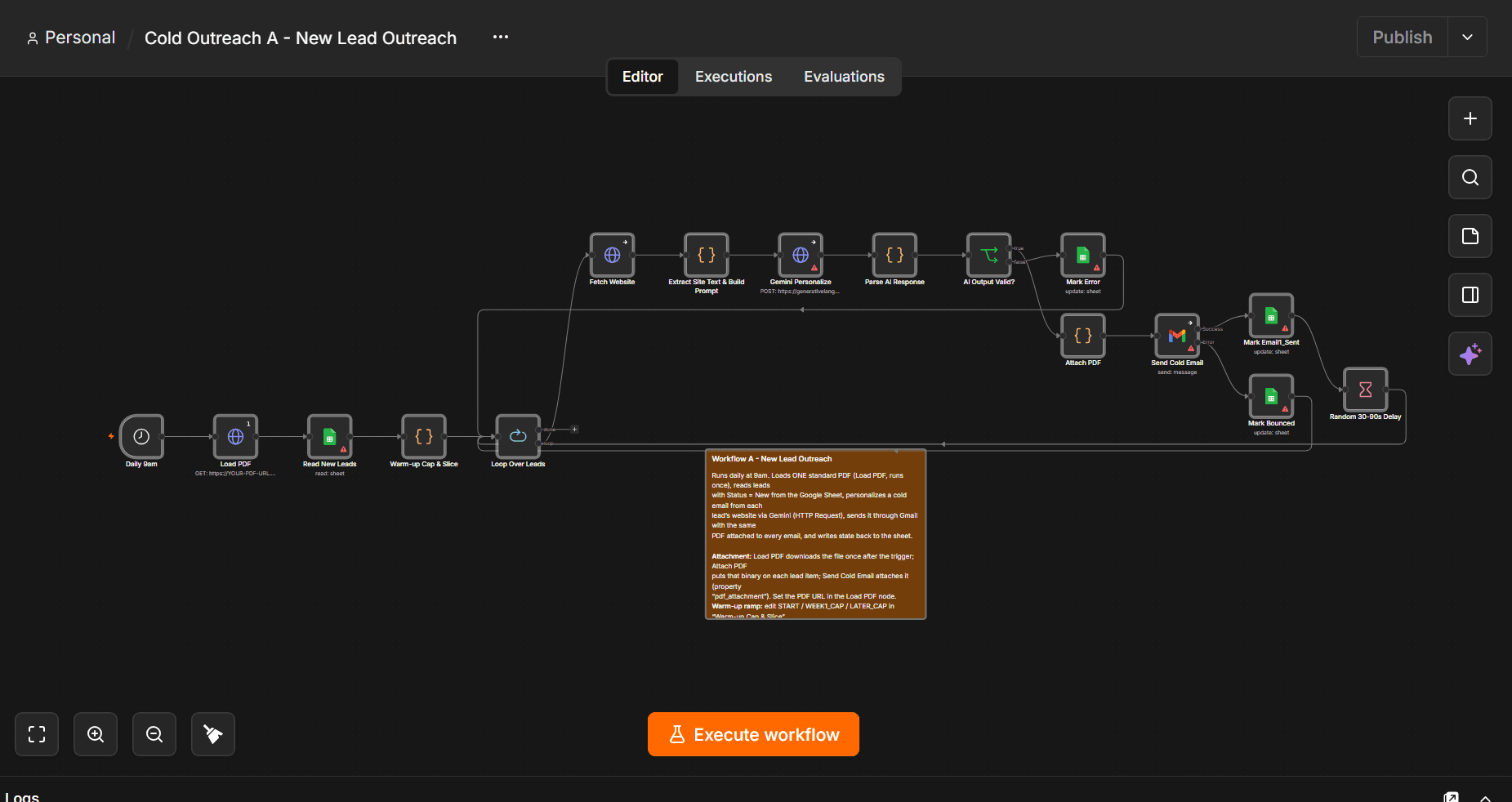 Actual n8n New Lead Outreach workflow included in the package