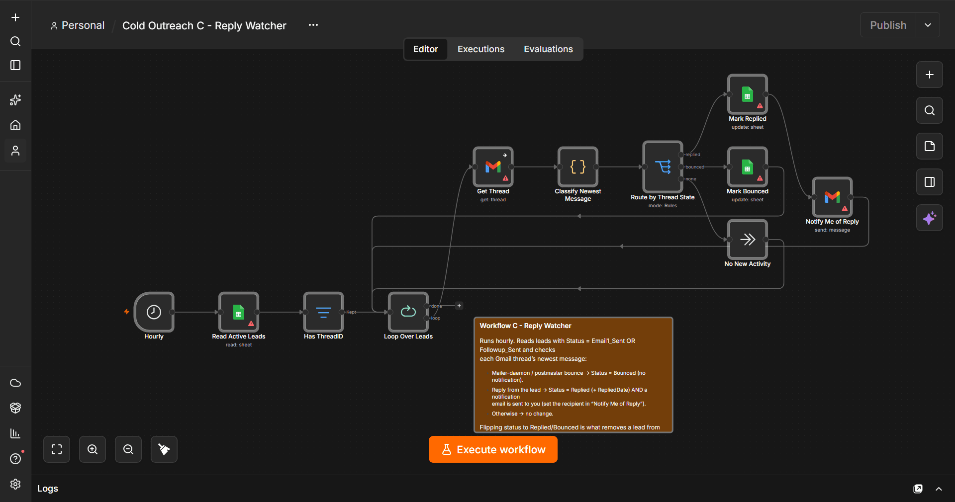 Actual n8n Reply Watcher workflow included in the package